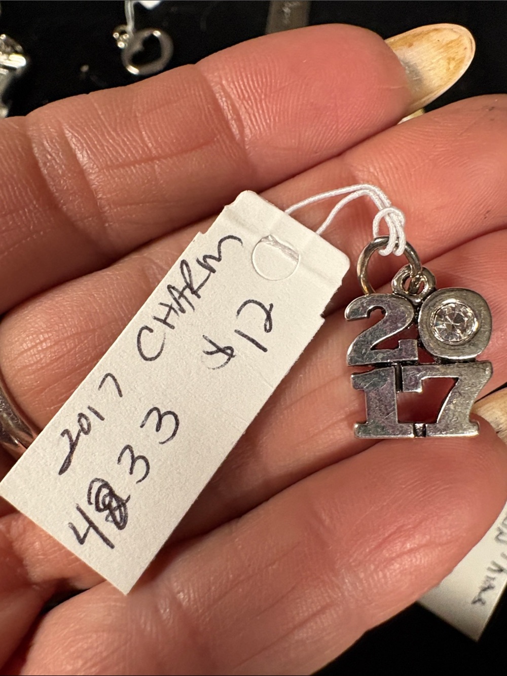 2017 Silver 2017 Year Charm with Clear Crystal Accent